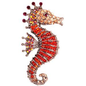 Creative Unique Seahorse Shape Rhinestone Decorative Enamel Alloy Brooch